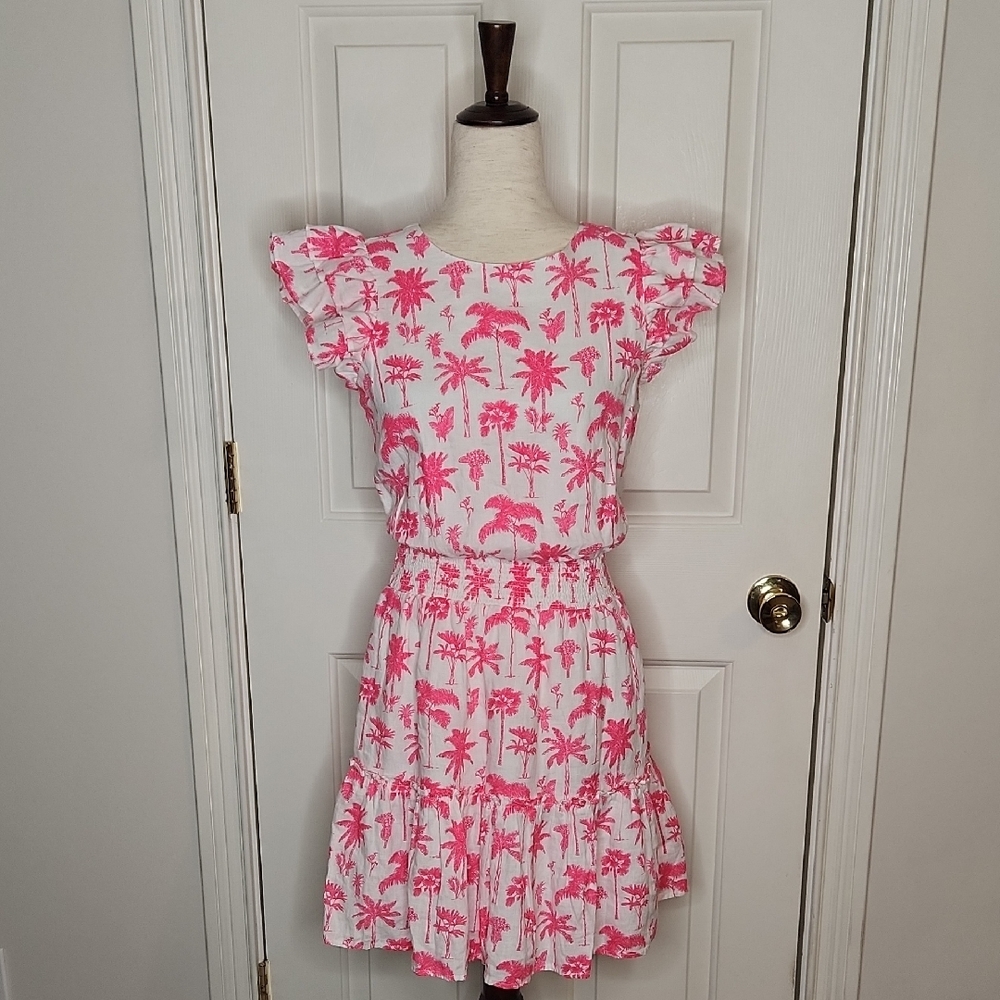 Vineyard Vines Palms & Plumeria Smocked Linen Dress Size XXS